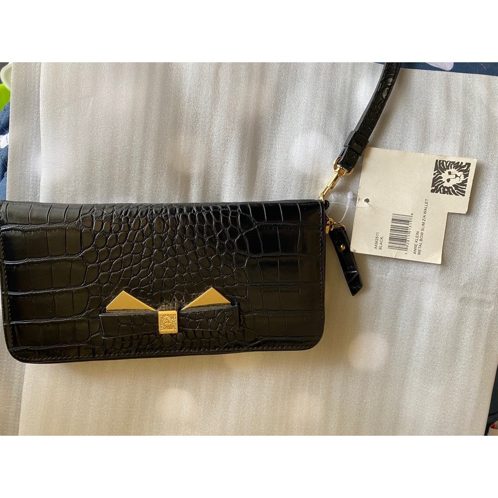 Anne Klein Metal Bow Zip Wallet